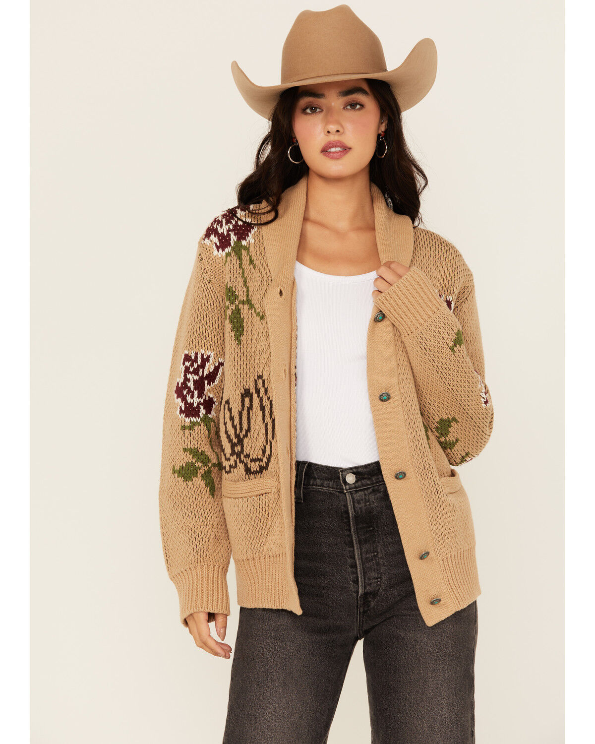 Tasha Pollizzi Women's Floral Horse Button-Down Sweater
