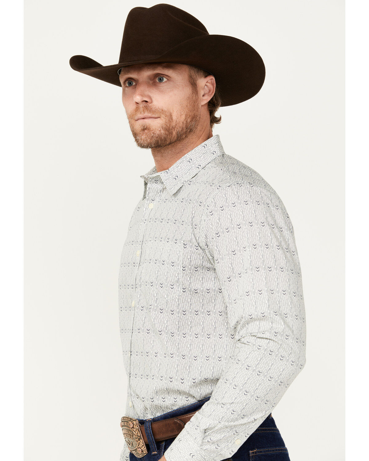 Gibson Trading Co Men's Arrow Down Southwestern Striped Print Long Sleeve Button-Down Western Shirt