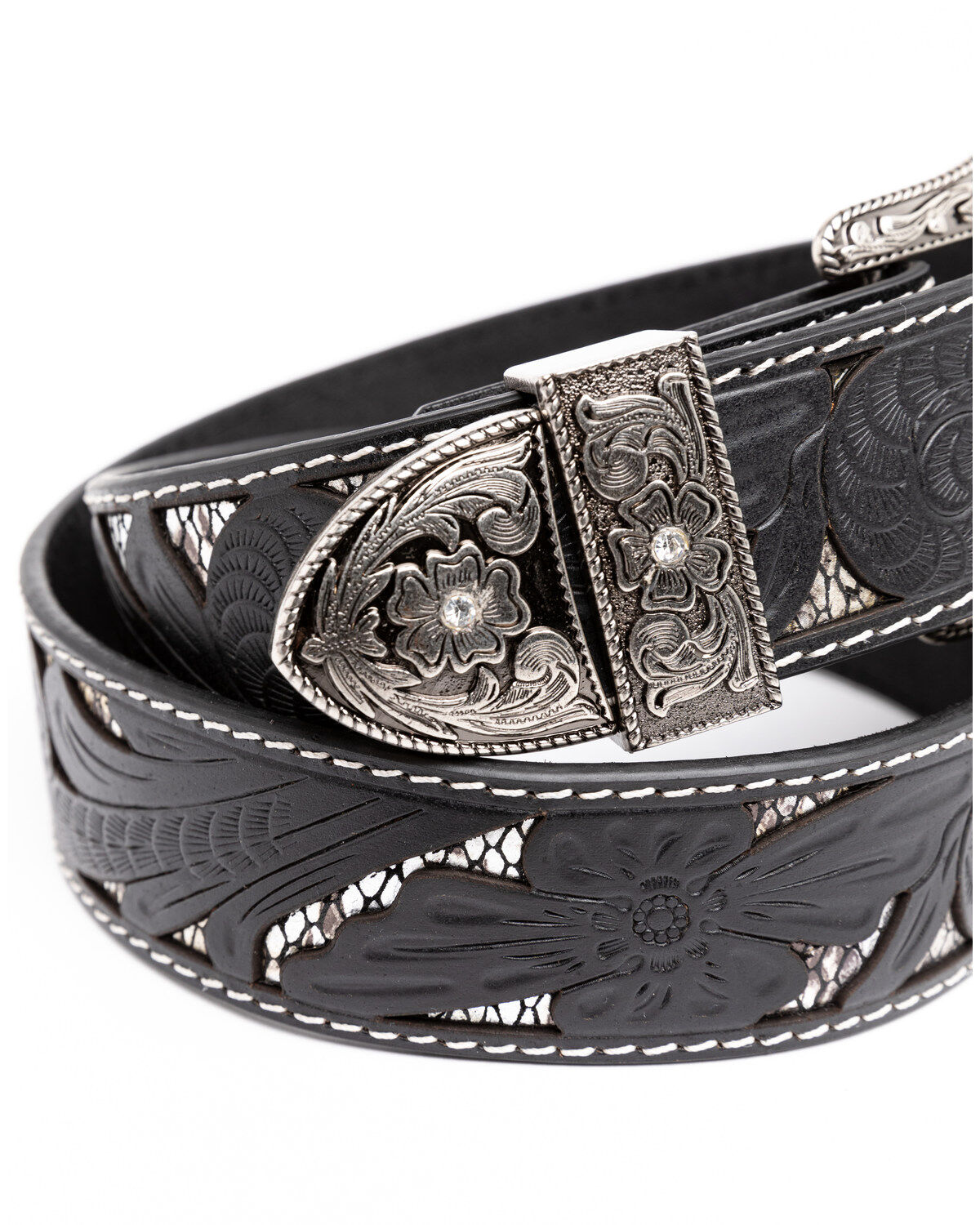 Shyanne Women's Tooled Floral Cut Out Underlay Western Belt