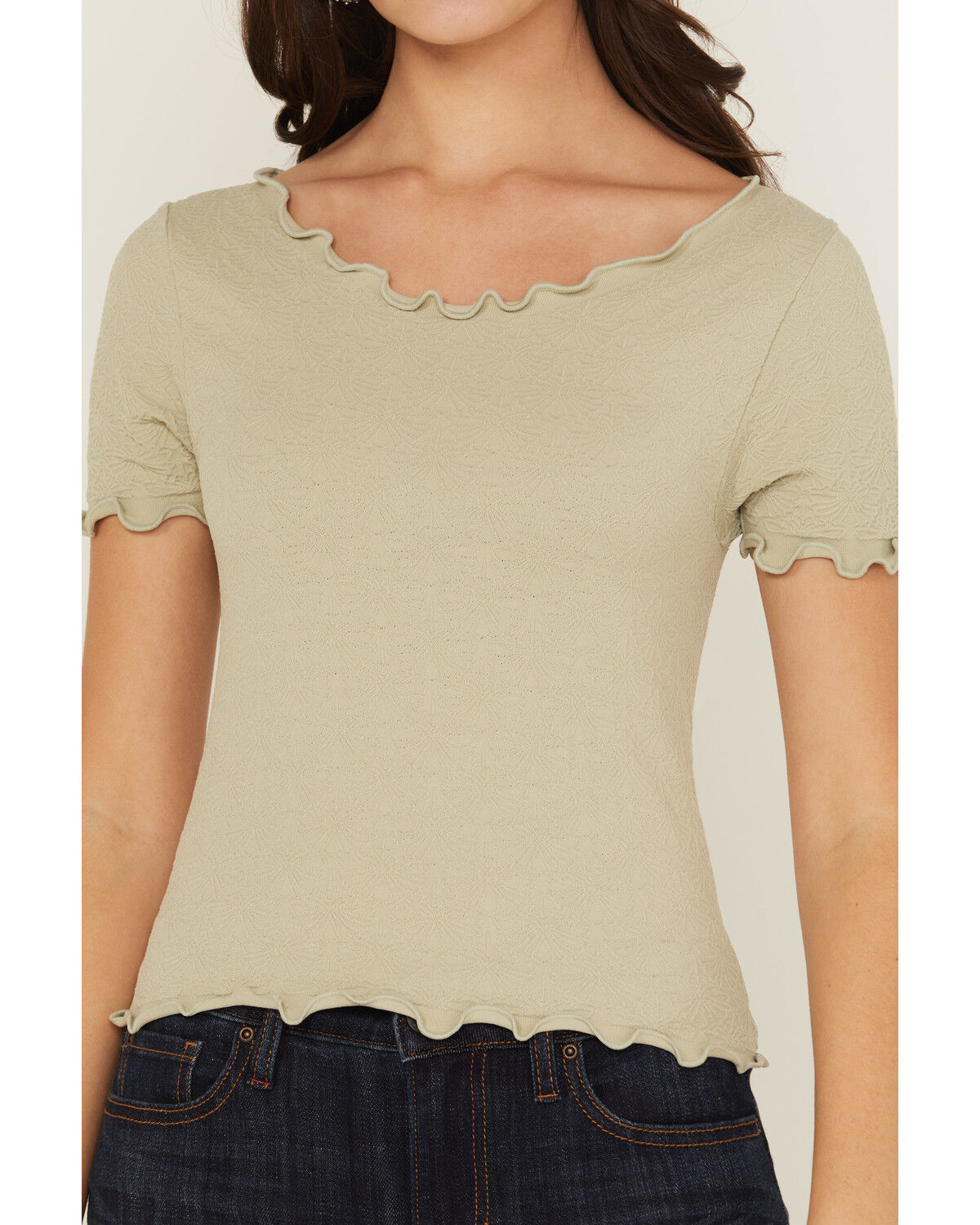 Fornia Women's Jacquard Lettuce Edge Top