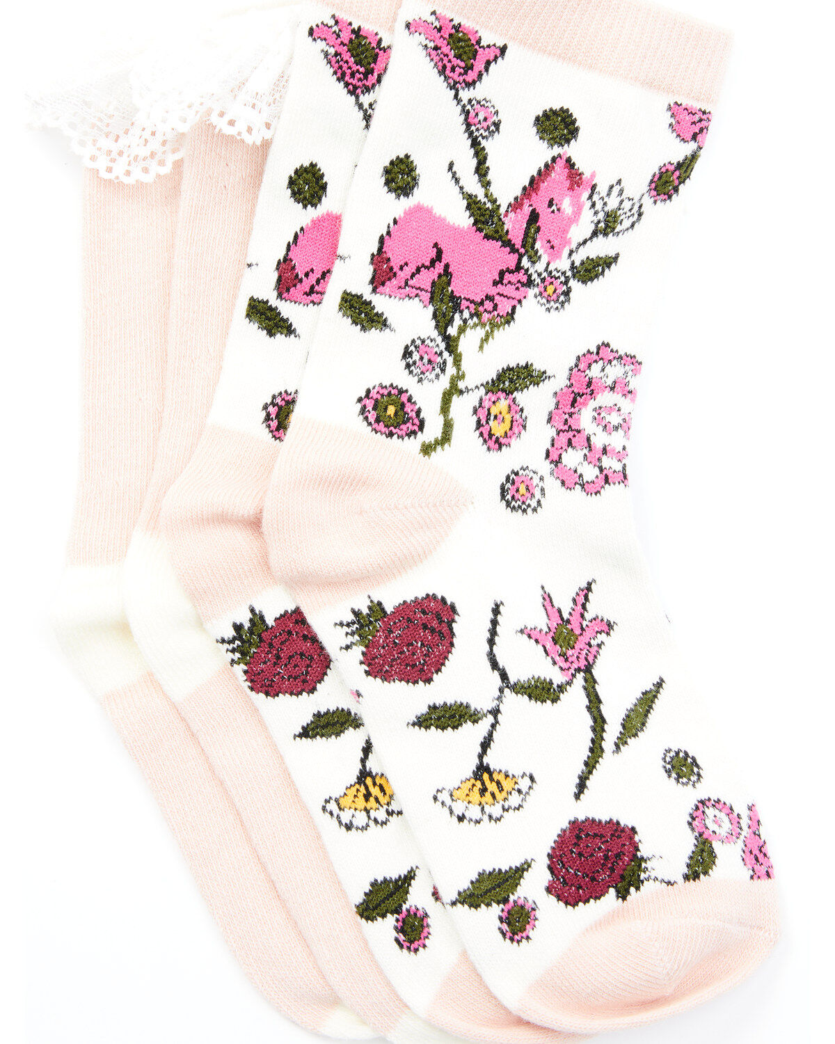 Shyanne Girls' Pointelle Floral Crew Socks - 2 Pack