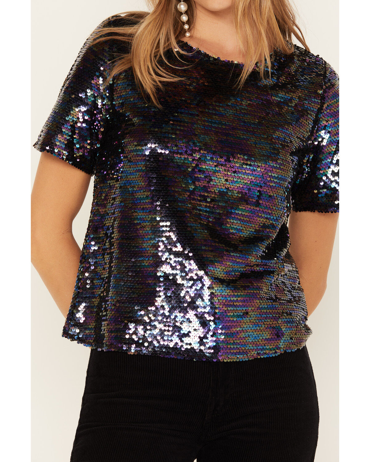 Molly Bracken Women's Oil Slick Sequin Top