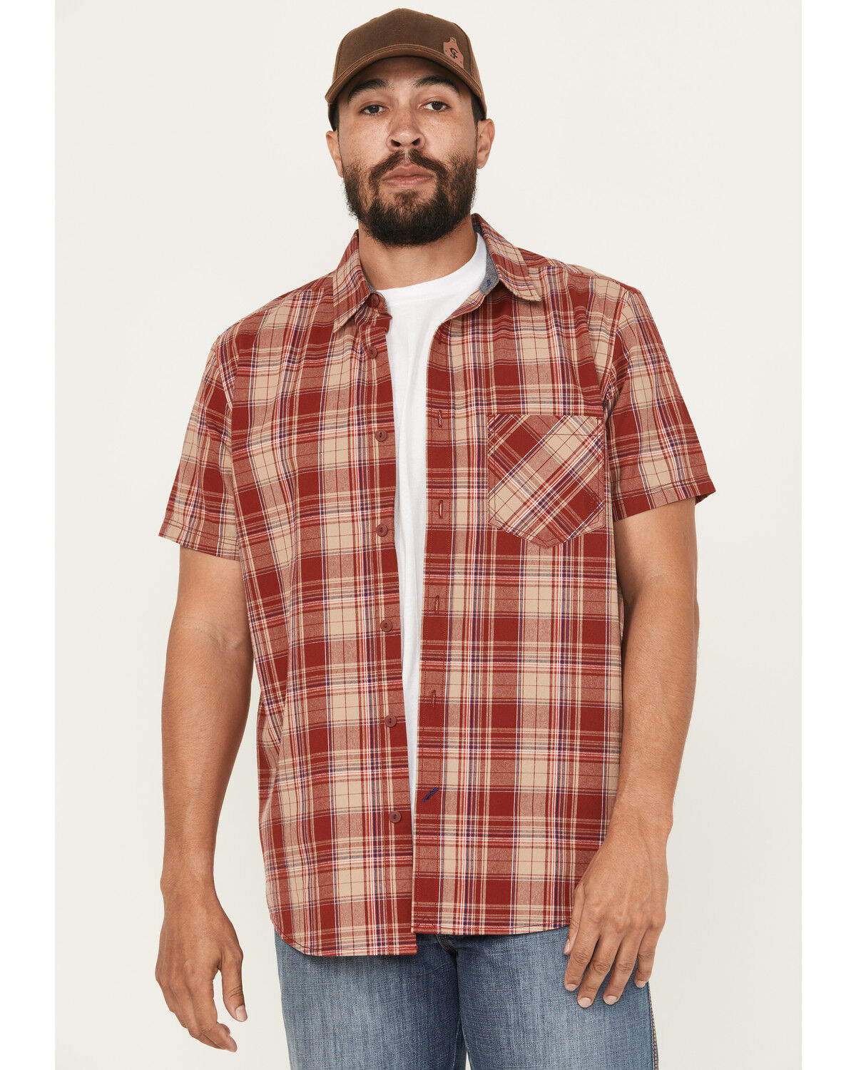 Brothers and Sons Men's Amador Plaid Print Short Sleeve Button-Down Western Shirt