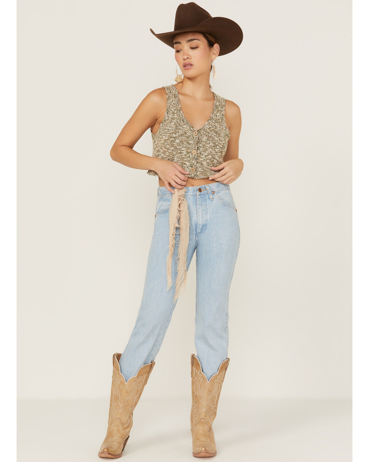 Shyanne Women's Marled Button-Front Cropped Sweater Vest