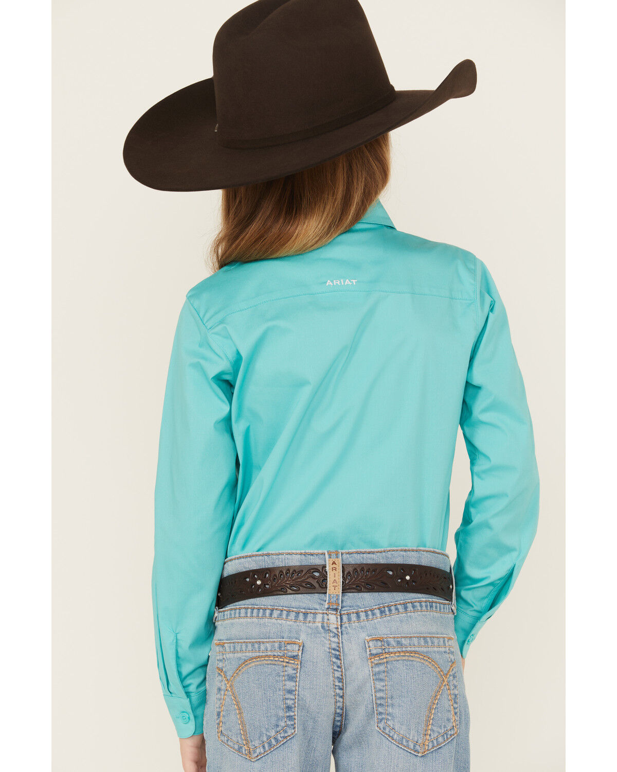 Ariat Girls' Team Kirby Solid Logo Long Sleeve Button-Down Stretch Western Shirt