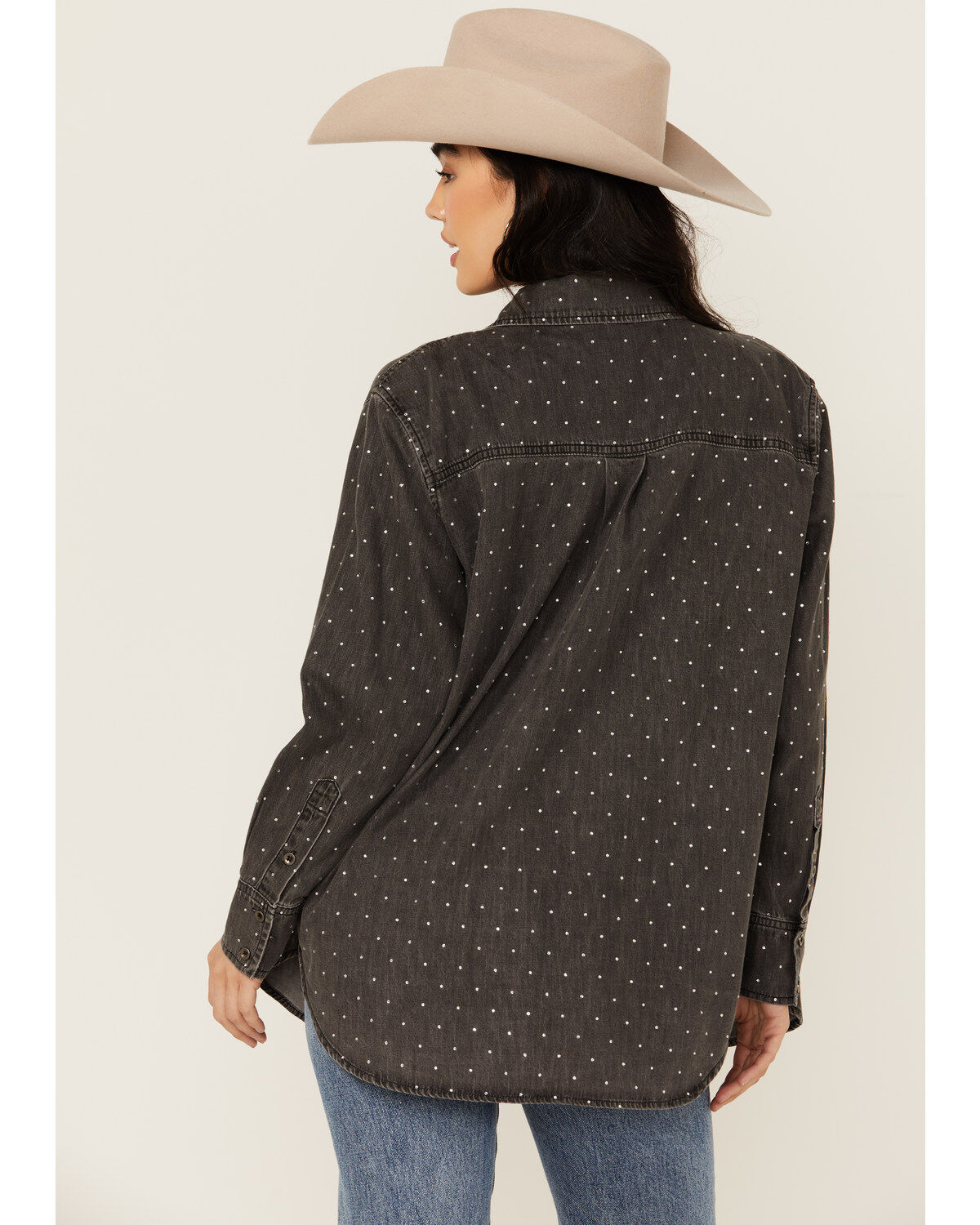 Blue B Women's Solid Rhinestone Long Sleeve Button-Down Shirt