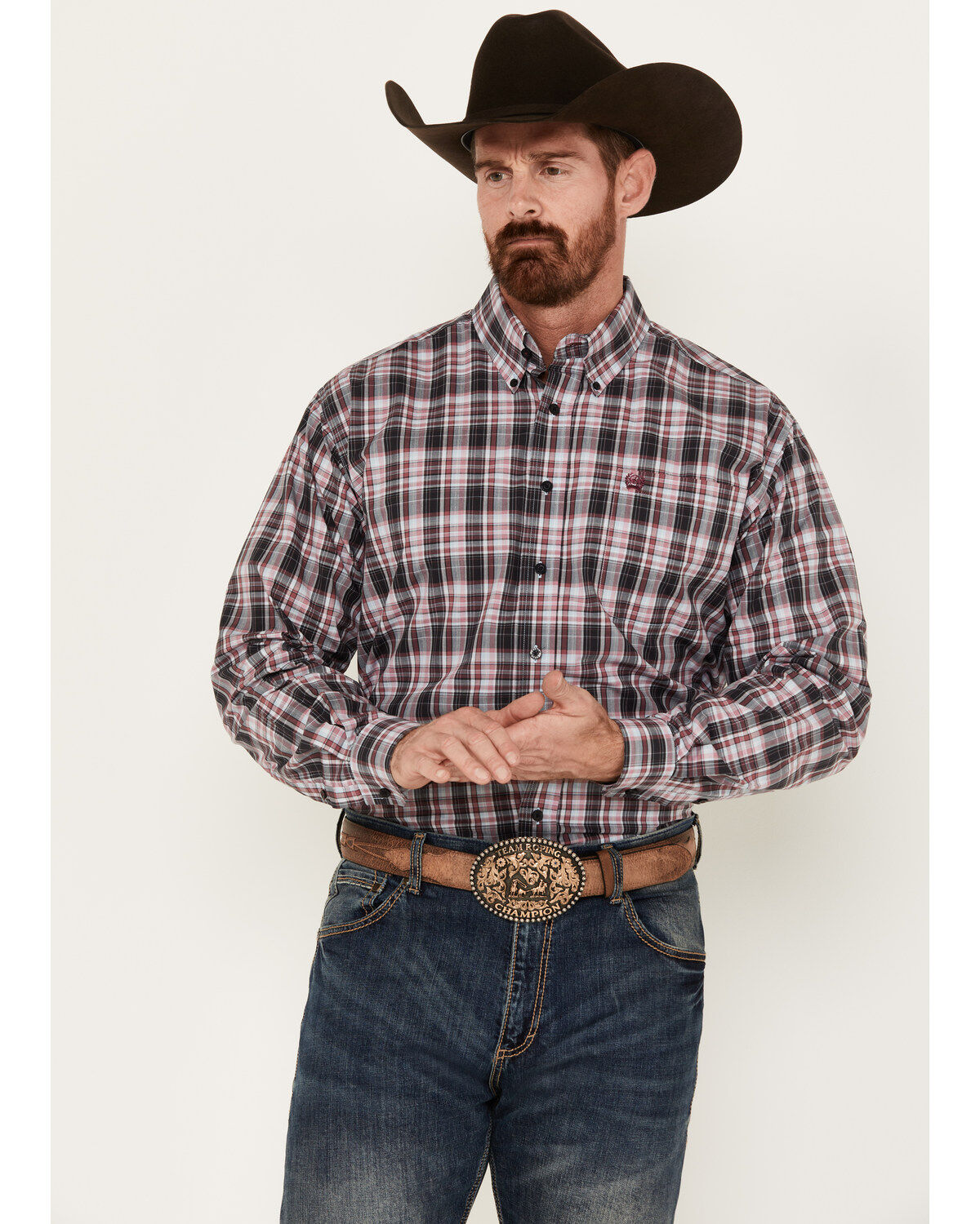 Cinch Men's Plaid Print Long Sleeve Button-Down Western Shirt