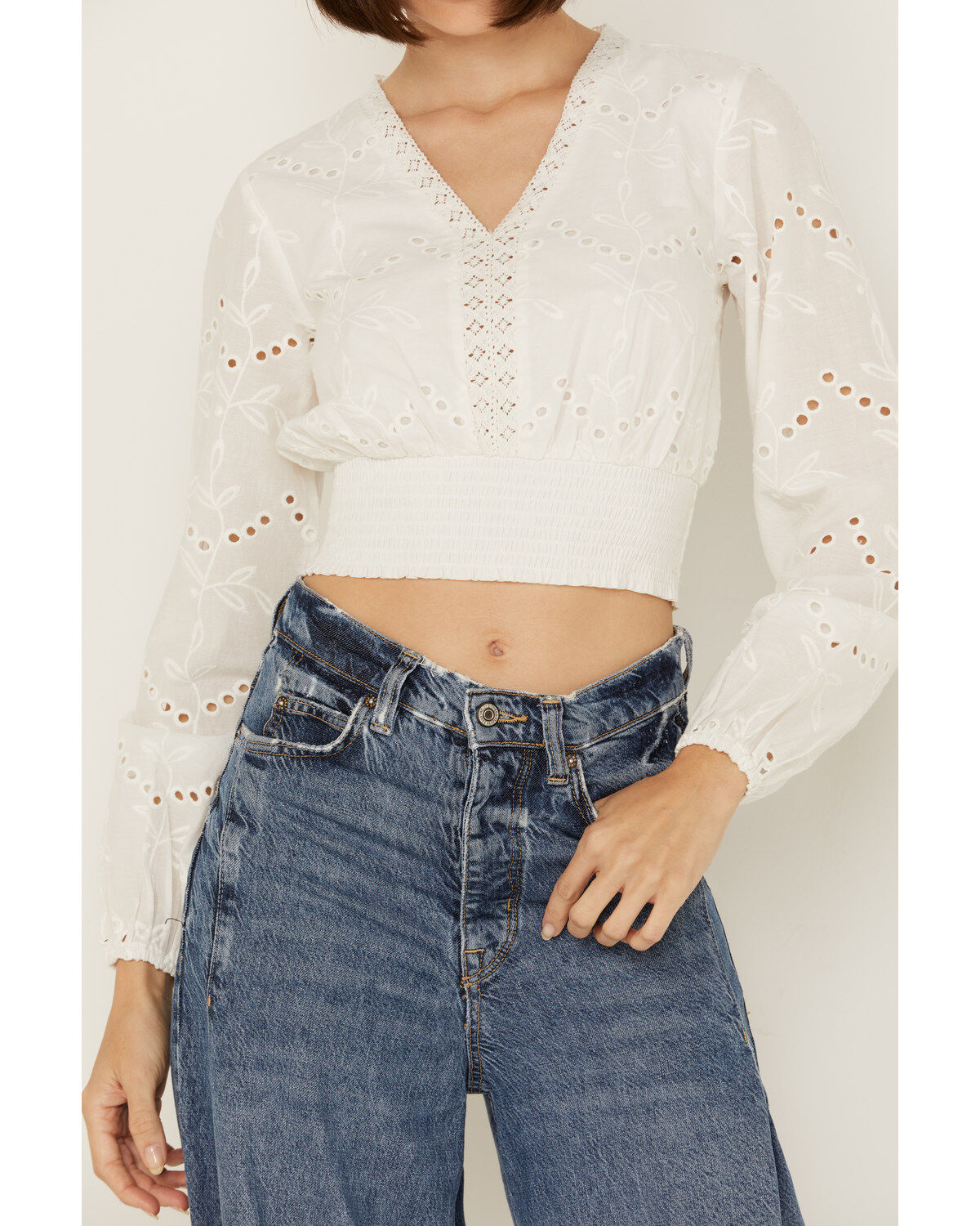 Shyanne Women's Smocked Waist Long Sleeve Crop Top