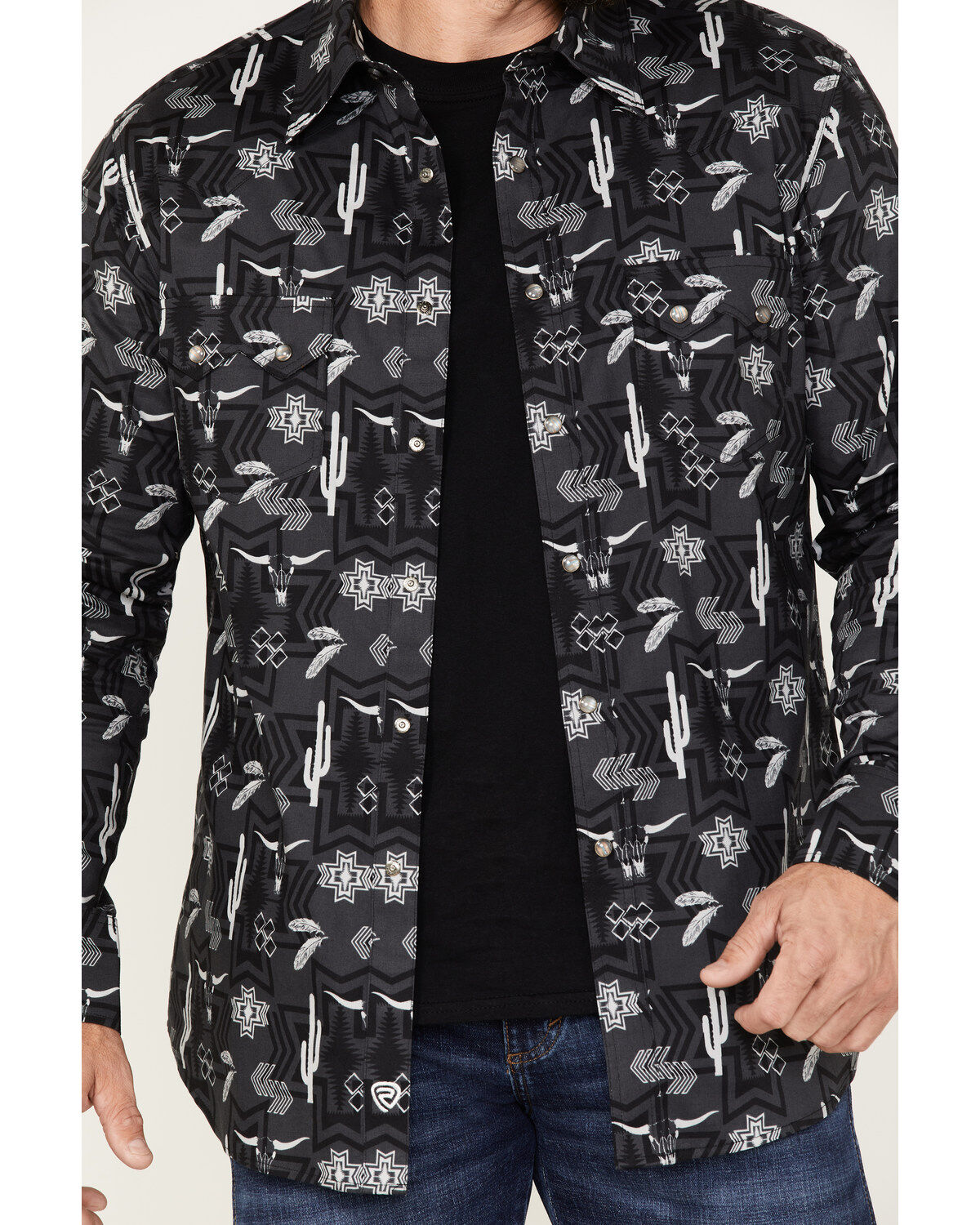 Rock & Roll Denim Men's Southwestern Print Stretch Long Sleeve Snap Shirt