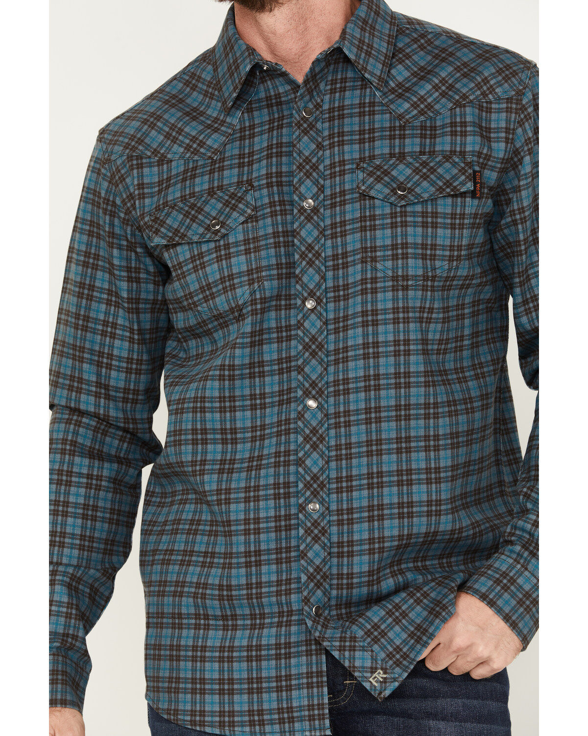 Cody James Men's FR Check Plaid Print Long Sleeve Pearl Snap Work Shirt