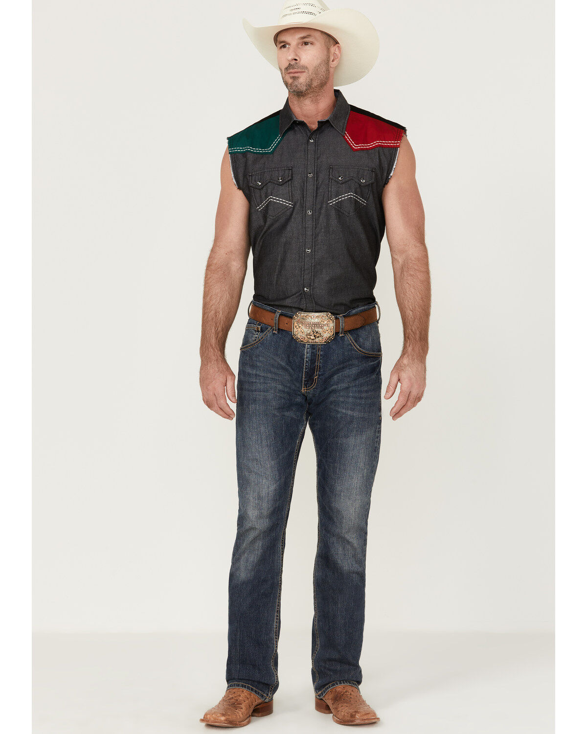 Cody James Men's Mexico Flag Eagle Bubba Sleeveless Snap Western Shirt