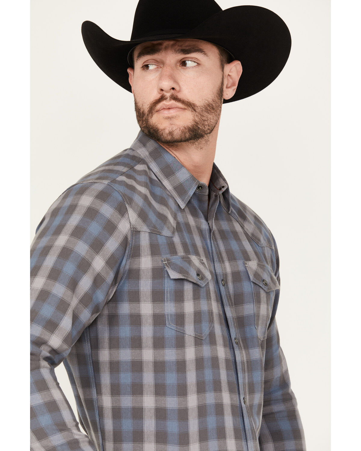 Blue Ranchwear Men's Eastland Plaid Print Long Sleeve Snap Shirt