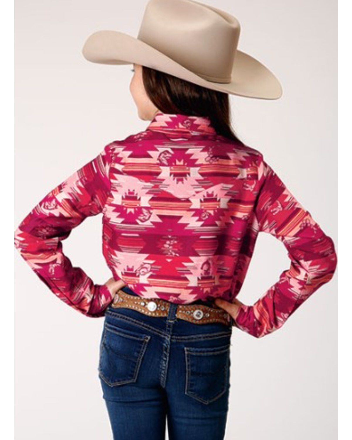 Roper Girls' Icon Southwestern Print Long Sleeve Snap Western Shirt