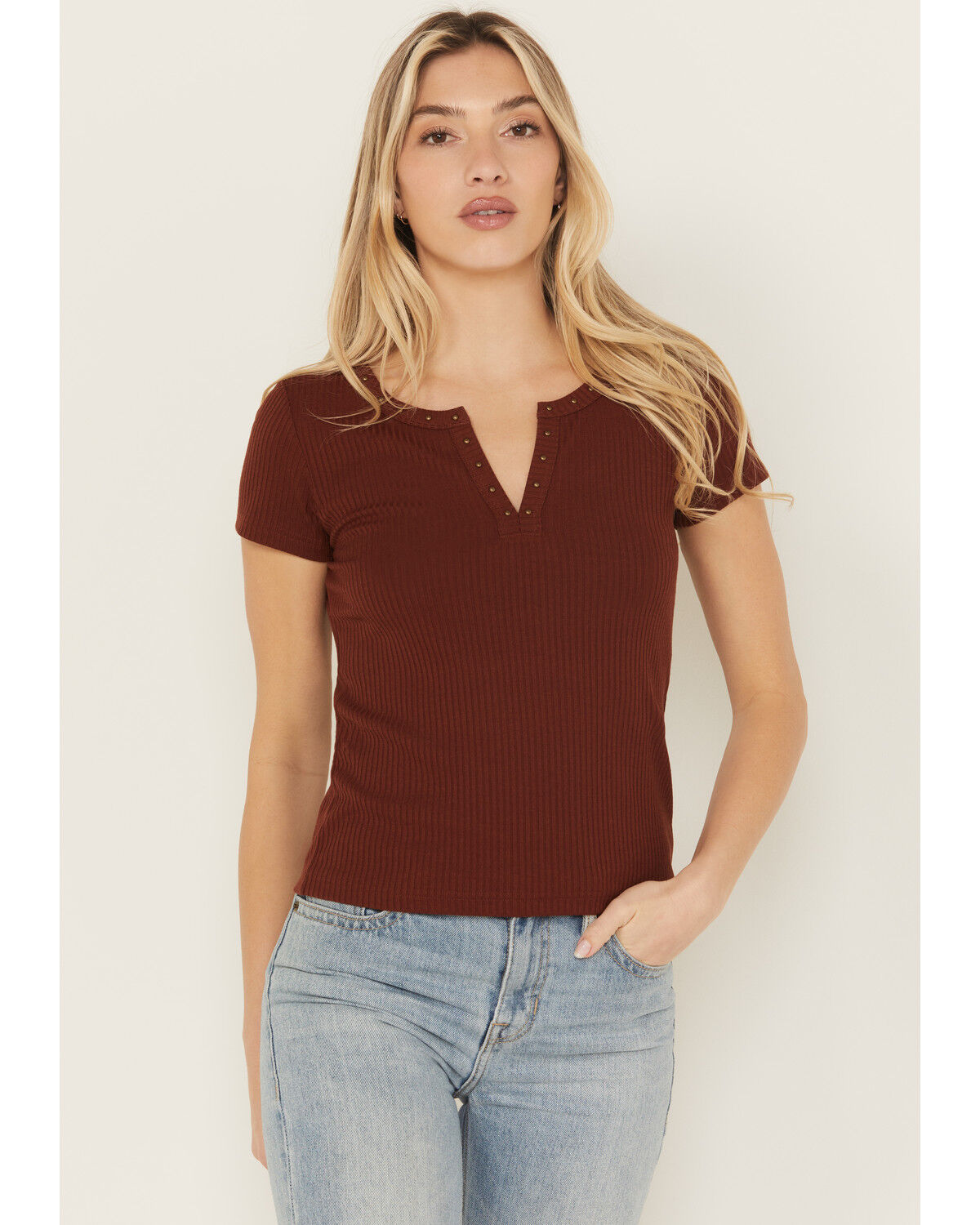 Shyanne Women's Studded Rib Knit V-Neck Top