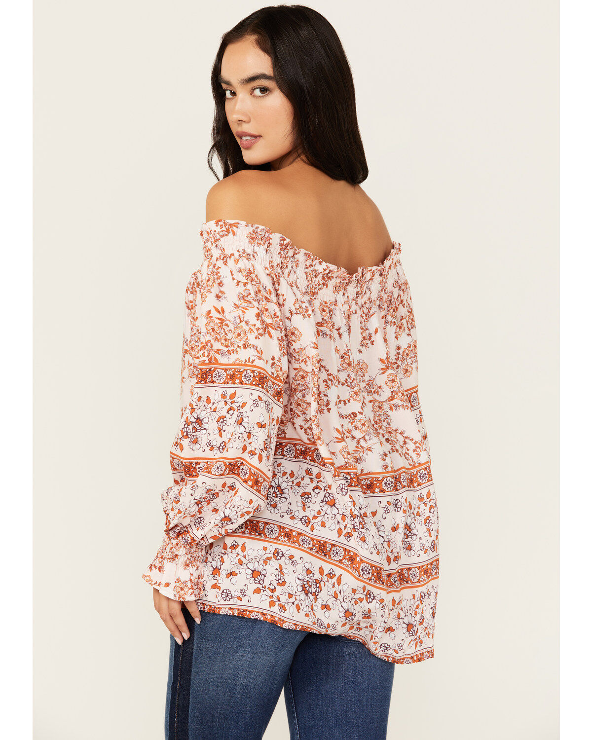 Wild Moss Women's Floral Border Print Off The Shoulder Top