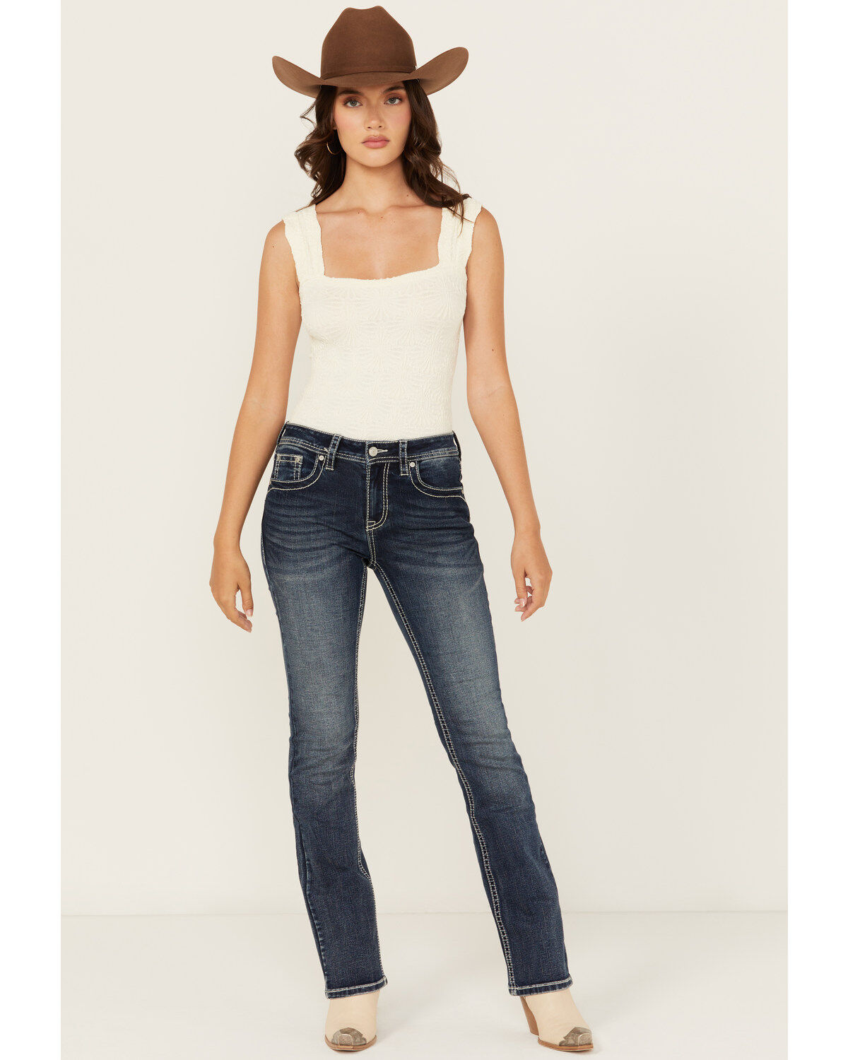 Shyanne Women's Dreamcatcher Dark Wash Mid Rise Bootcut Stretch Denim Jeans