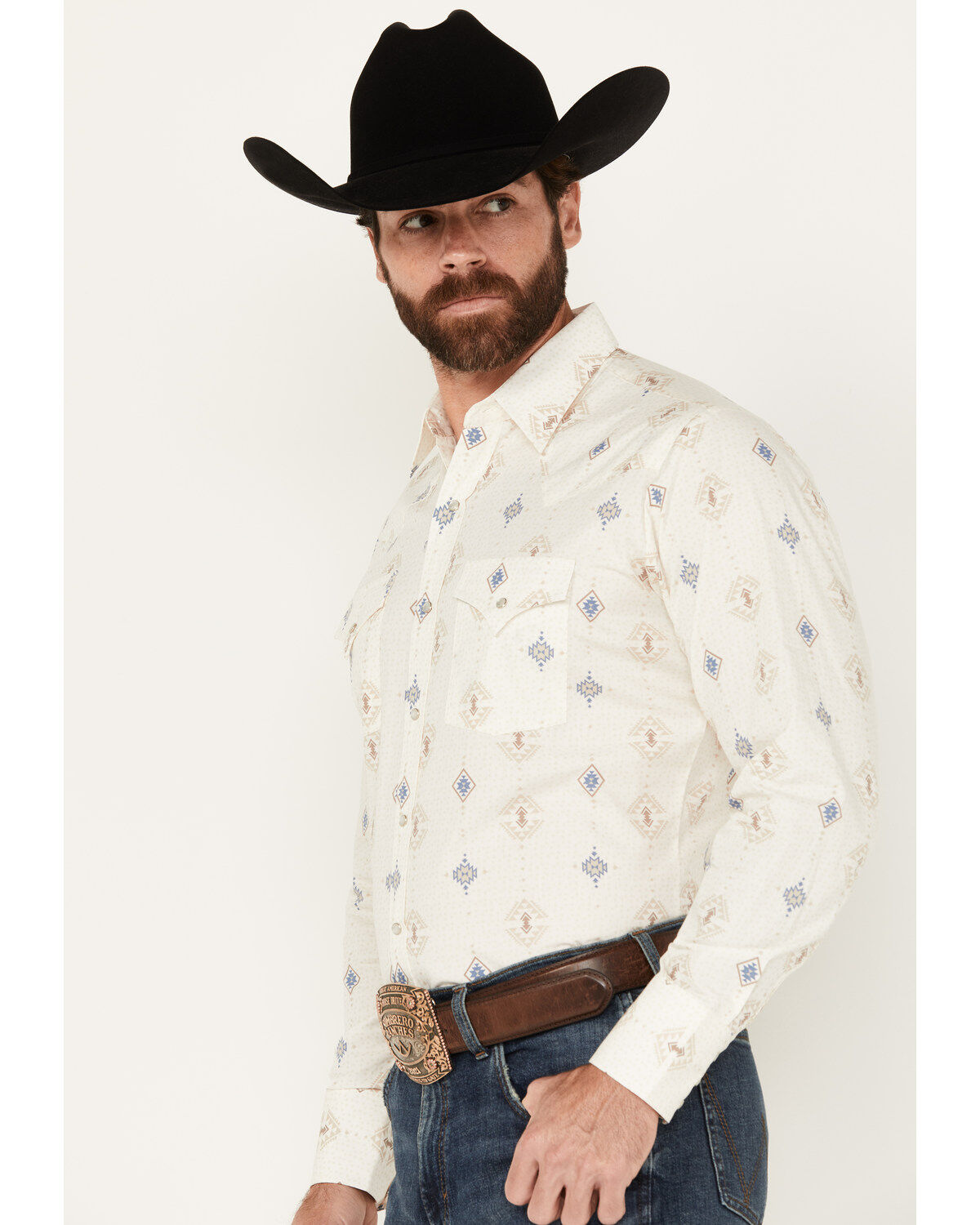 Ely Walker Men's Southwestern Print Long Sleeve Pearl Snap Western Shirt