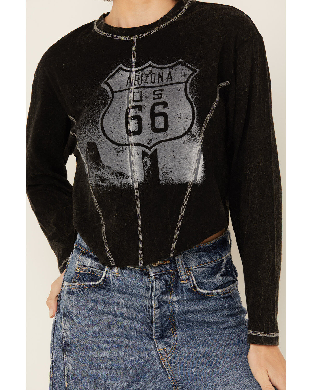 Youth In Revolt Women's Route 66 Seamed Long Sleeve Graphic Tee