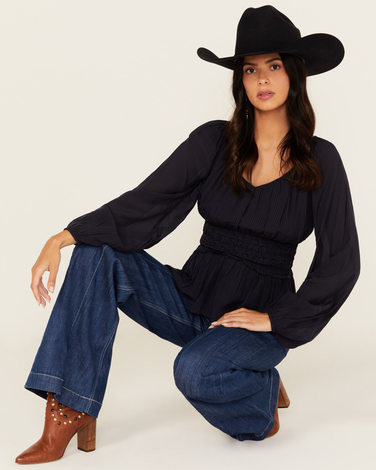 Shyanne Women's Dobby Pinstripe Long Sleeve Blouse