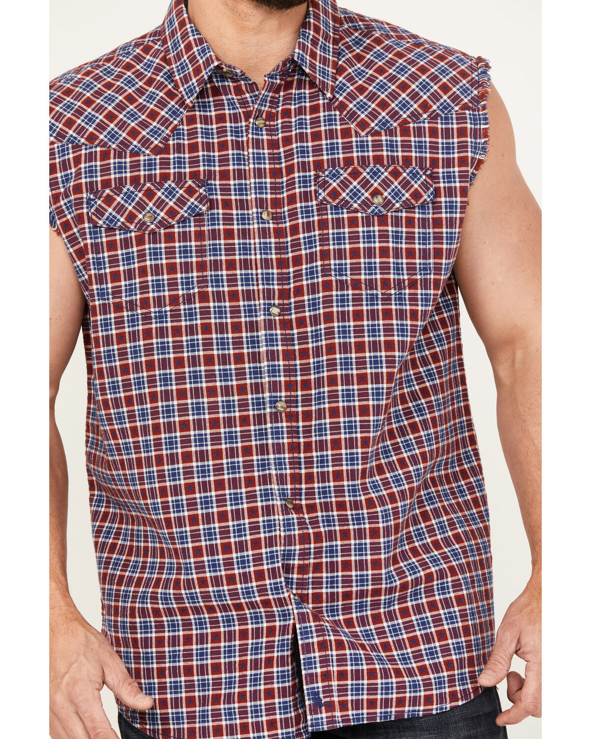 Cody James Men's Plaid Stars Bubba Sleeveless Western Shirt