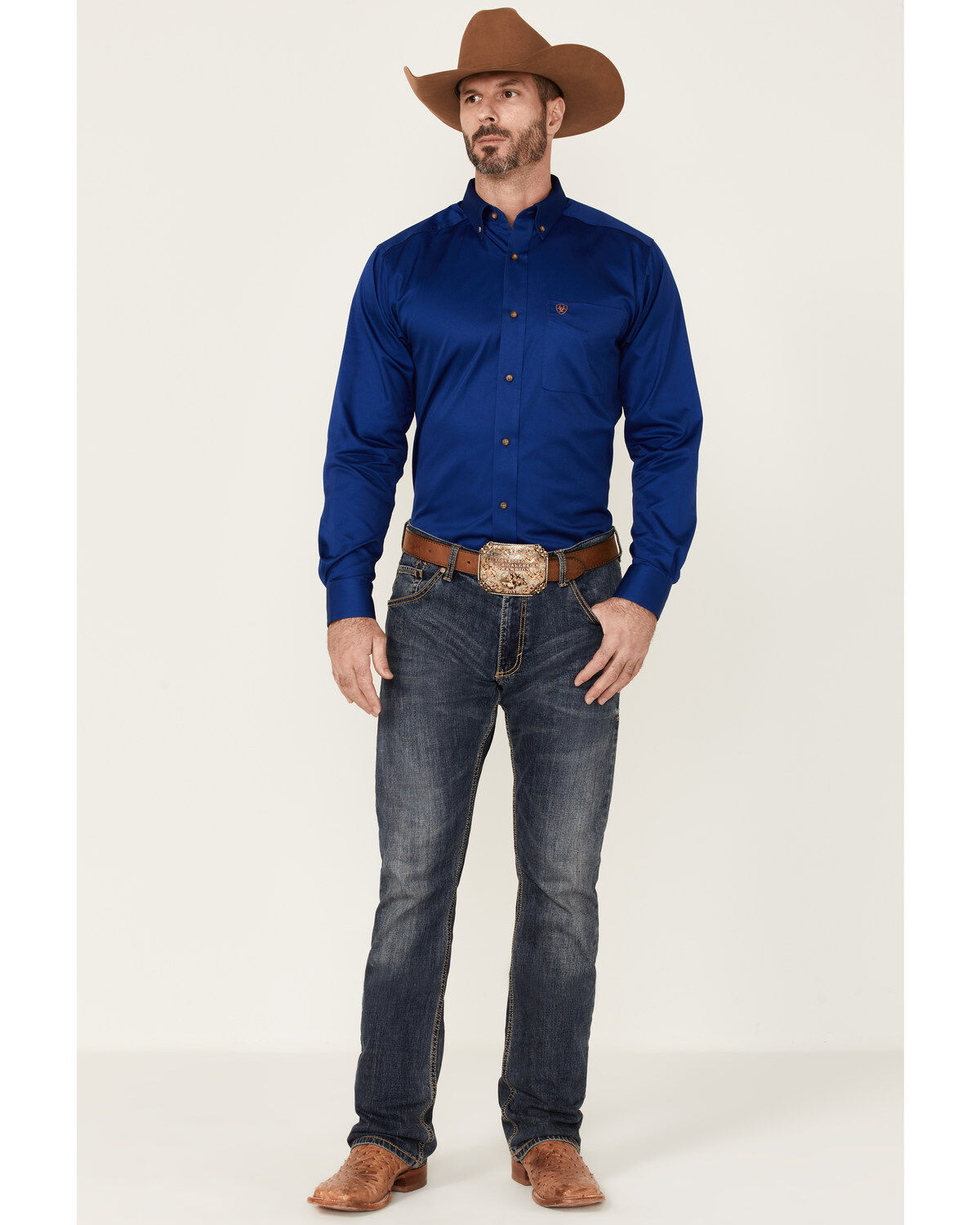Ariat Men's Solid Royal Blue Twill Fitted Long Sleeve Button-Down Western Shirt