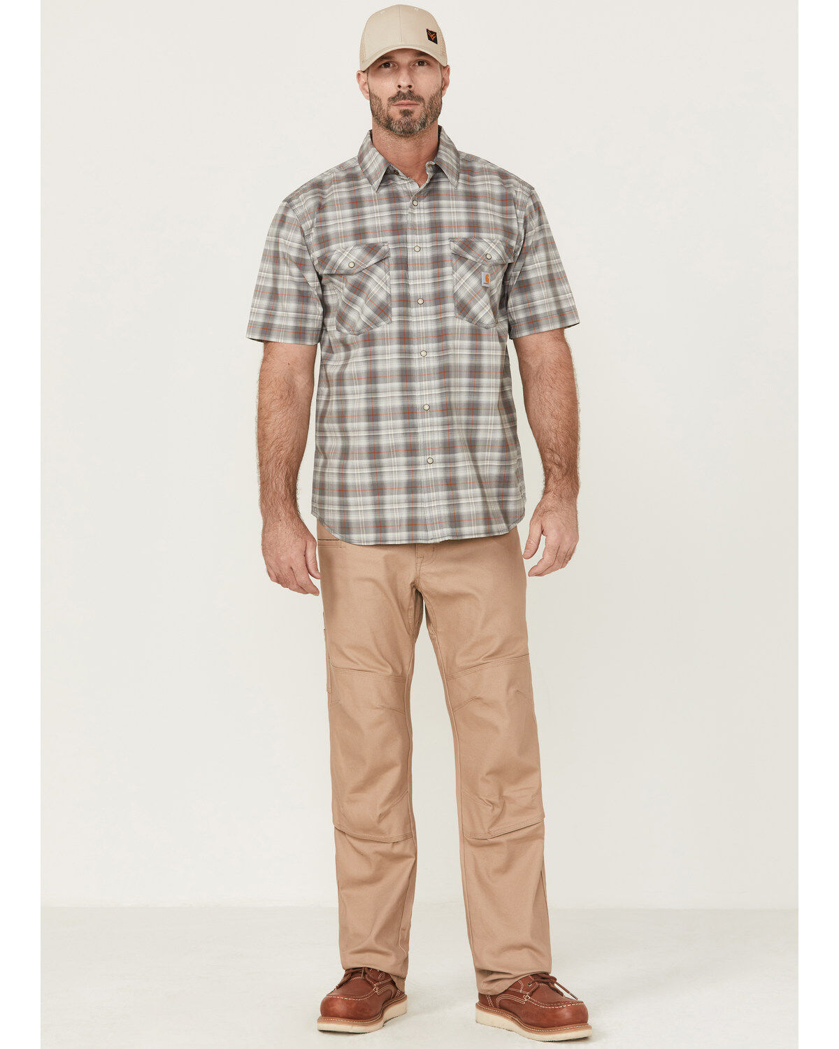 Carhartt Men's Rugged Flex Steel Plaid Print Relaxed Short Sleeve Snap Western Shirt