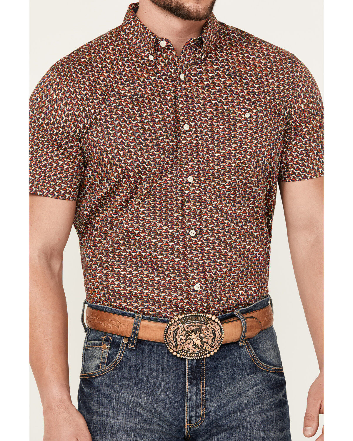 RANK 45® Men's Baytown Geo Print Short Sleeve Button-Down Western Shirt