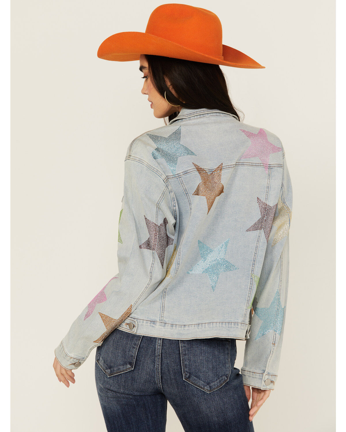 Blue B Women's Light Wash Rhinestone Embellished Denim Jacket