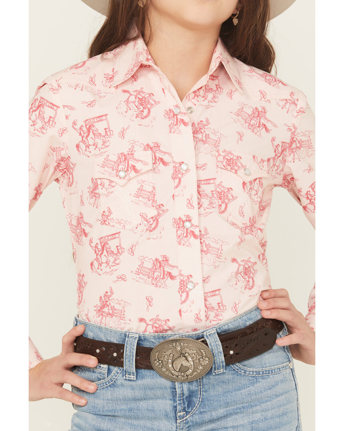 Panhandle Slim Girls' Conversation Print Long Sleeve Snap Western Shirt