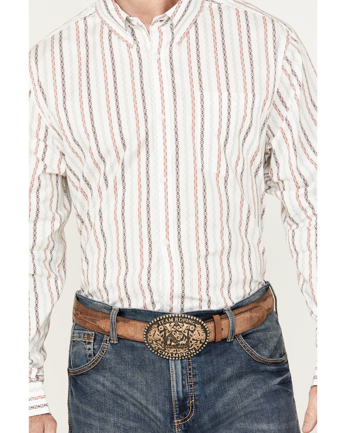 RANK 45&reg; Men's Stormy Southwestern Striped Print Long Sleeve Button-Down Stretch Western Shirt