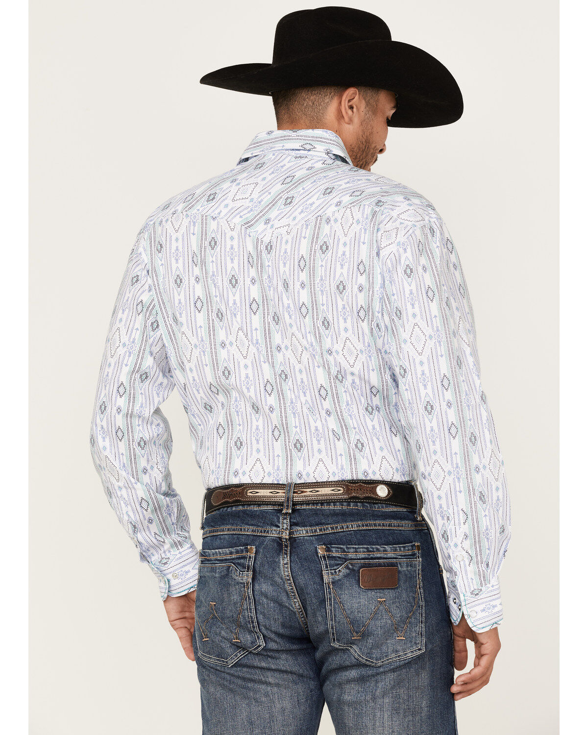 Rough Stock By Panhandle Men's Southwestern Dot Print Long Sleeve Pearl Snap Western Shirt