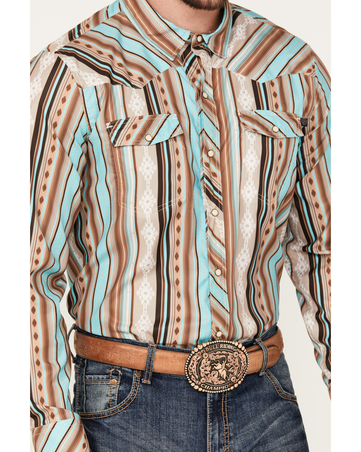 Rock & Roll Denim Men's Serape Striped Long Sleeve Performance Snap Western Shirt