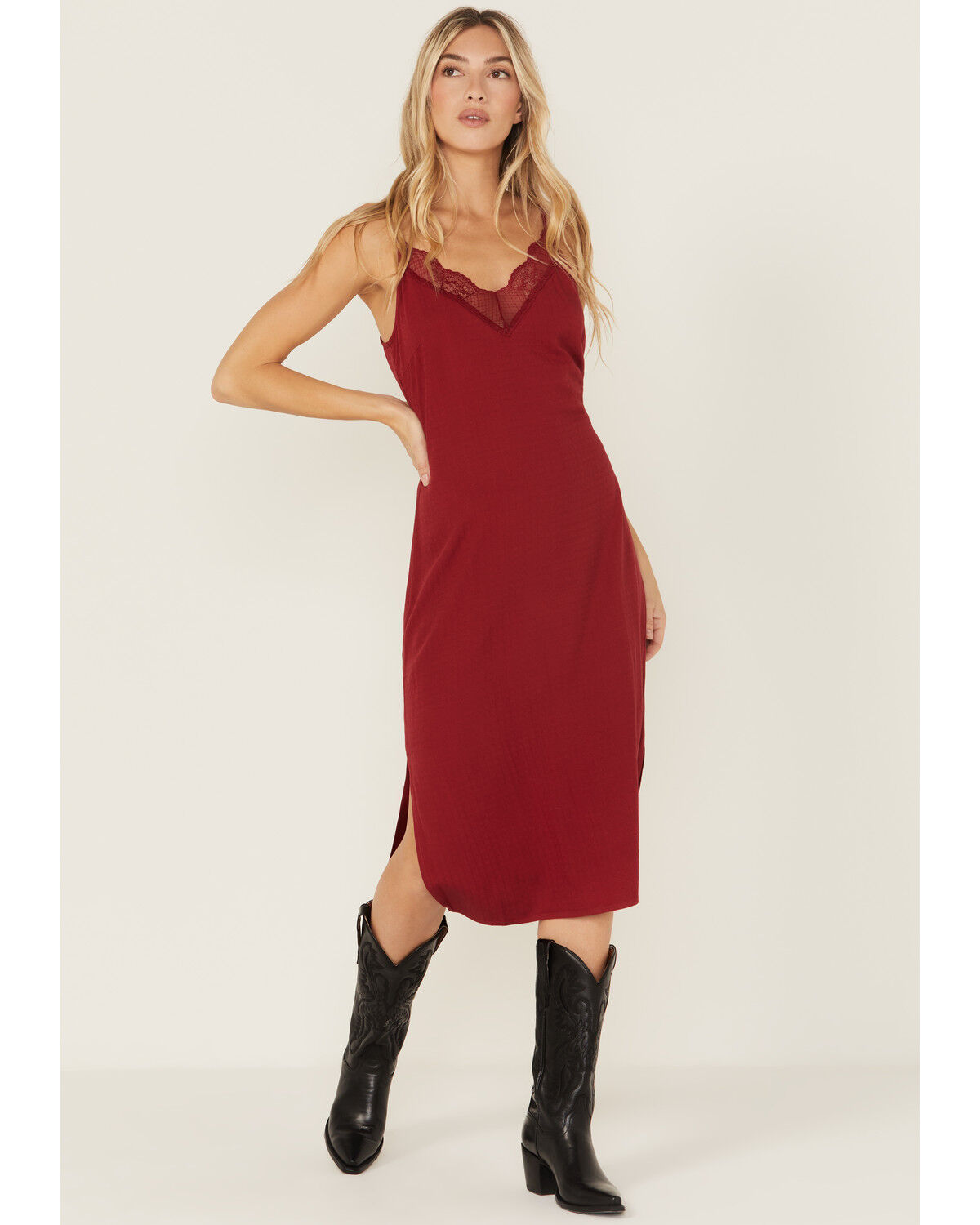 Idyllwind Women's Moss Rose Lace Trim Slip Midi Dress