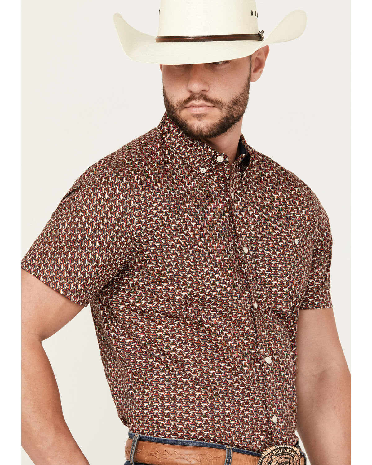 RANK 45® Men's Baytown Geo Print Short Sleeve Button-Down Western Shirt