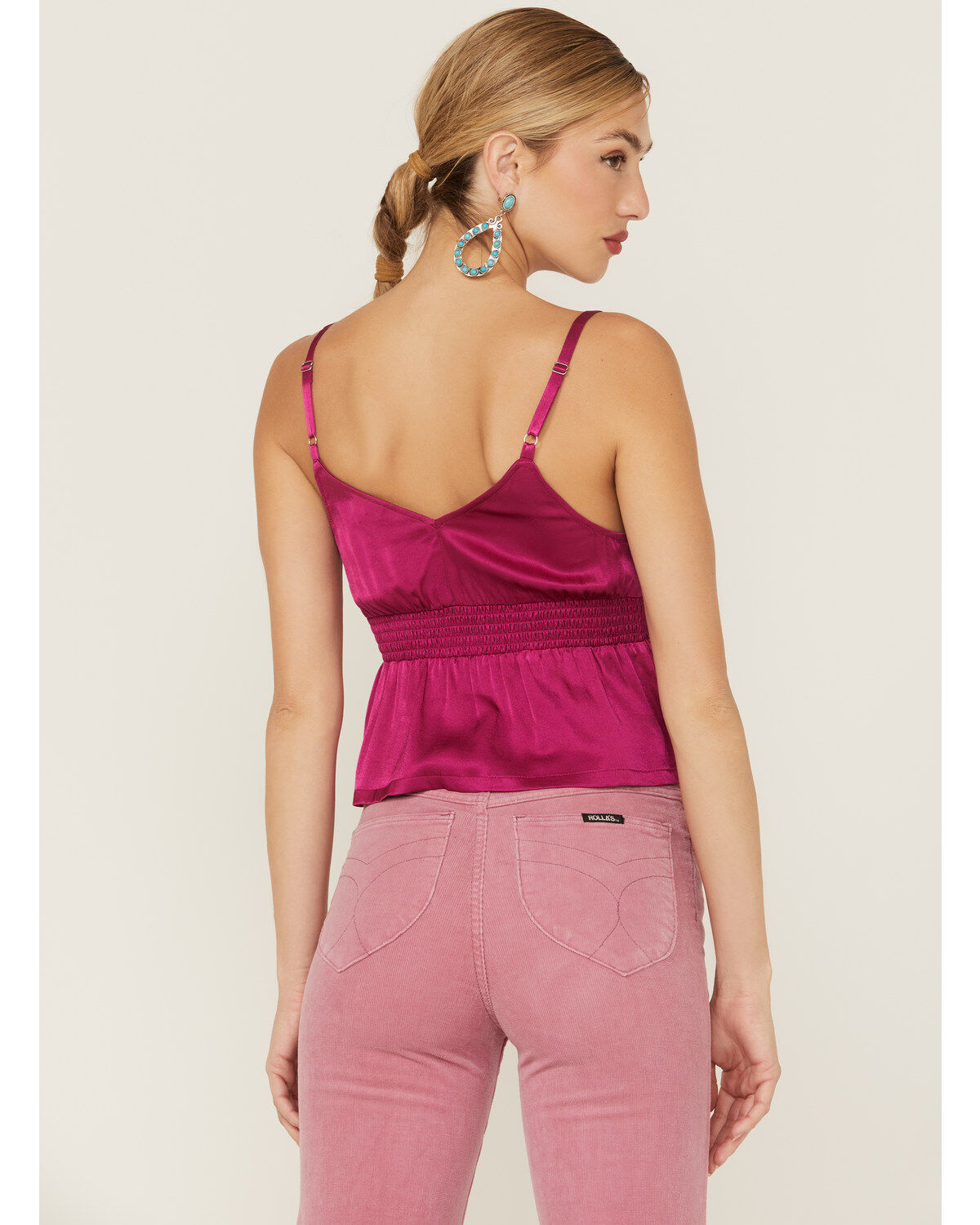 Shyanne Women's Fuchsia Satin Smocked Empire Cami