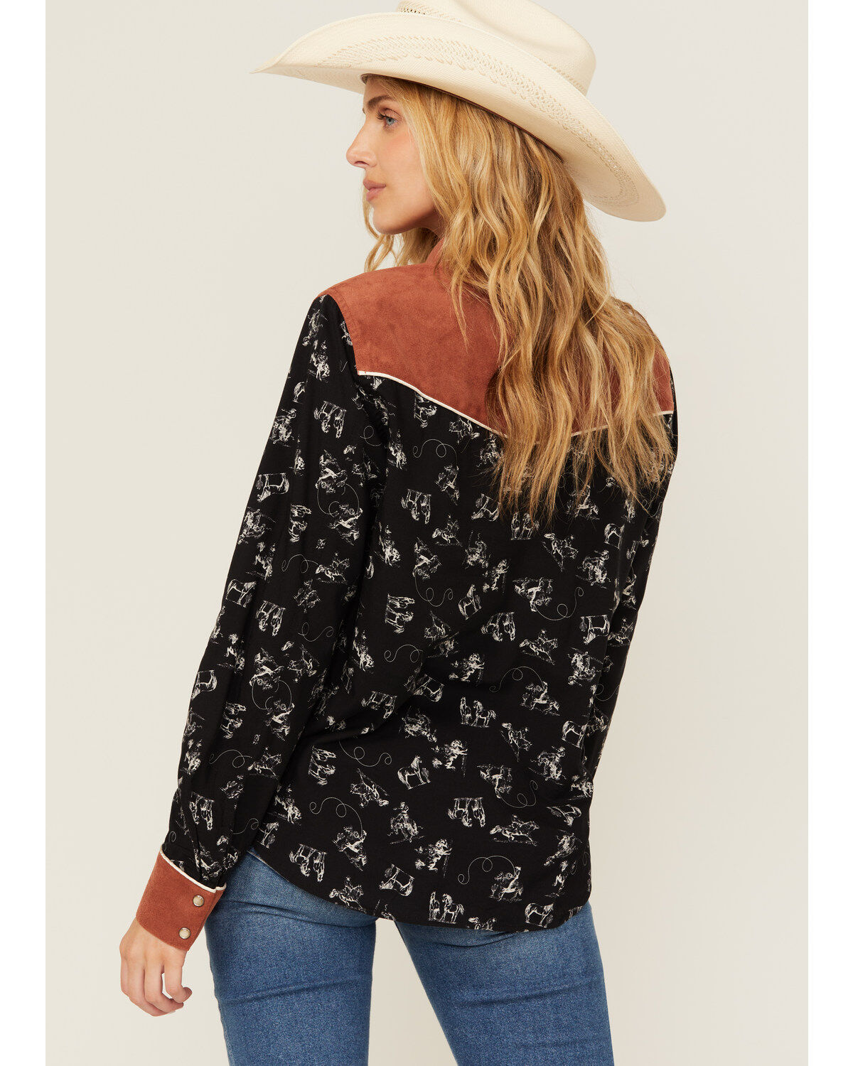 Cruel Girl Women's Conversation Print Long Sleeve Snap Western Shirt