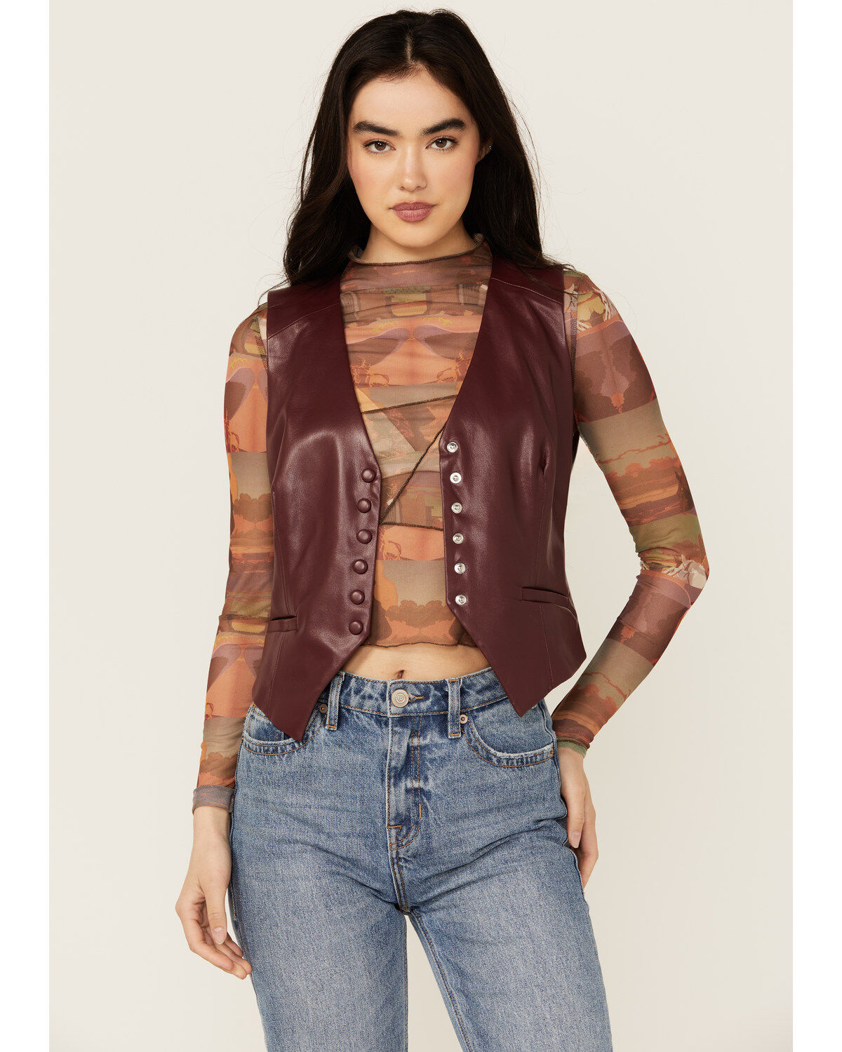 Revel Women's Solid Faux Leather Vest