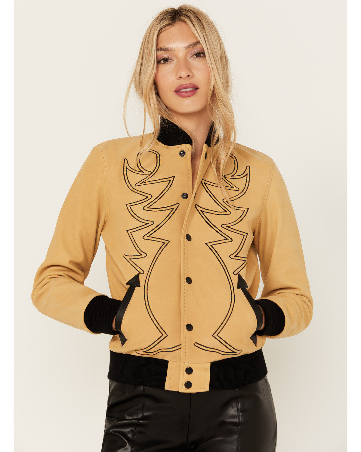 Western & Co Women's Embroidered Leather Bomber Jacket