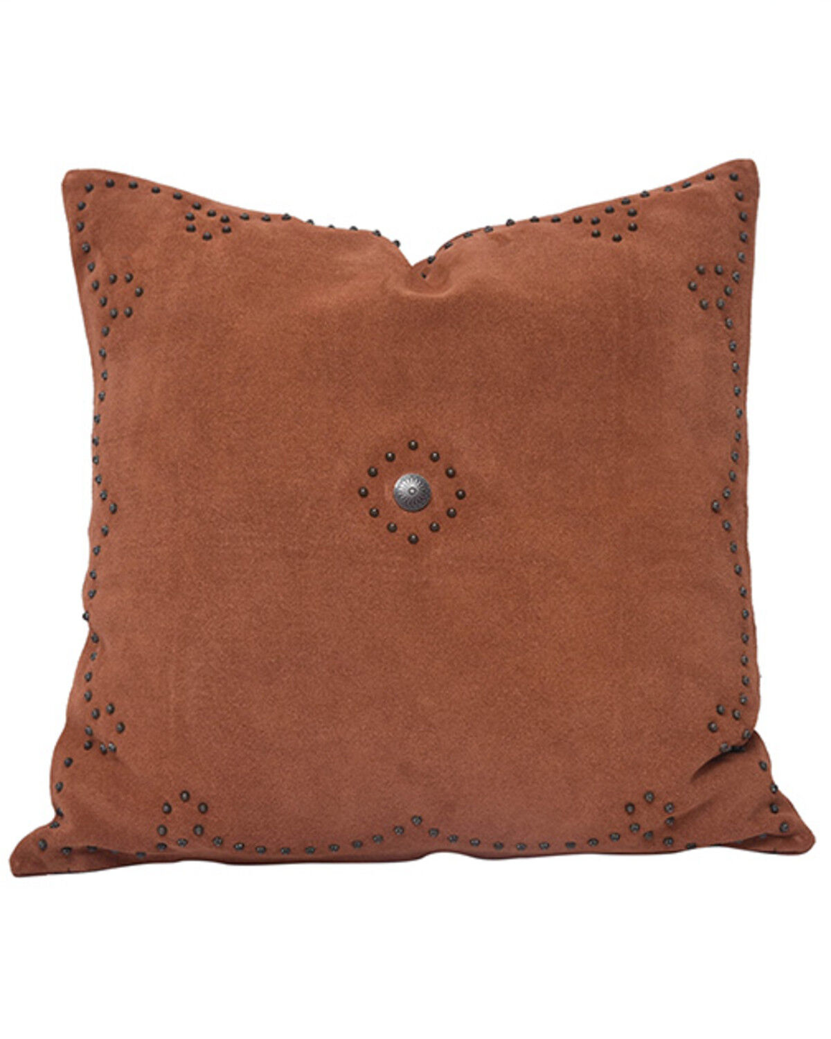HiEnd Accents Western Suede Antique Silver Concho & Studded Pillow
