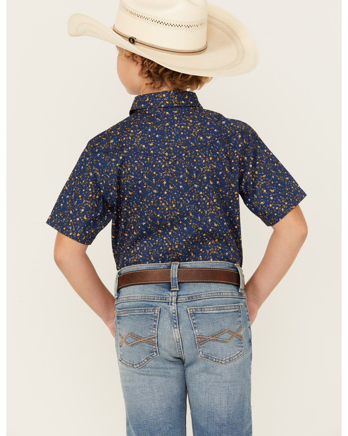 Cody James Boys' Meadowlark Floral Print Short Sleeve Snap Western Shirt
