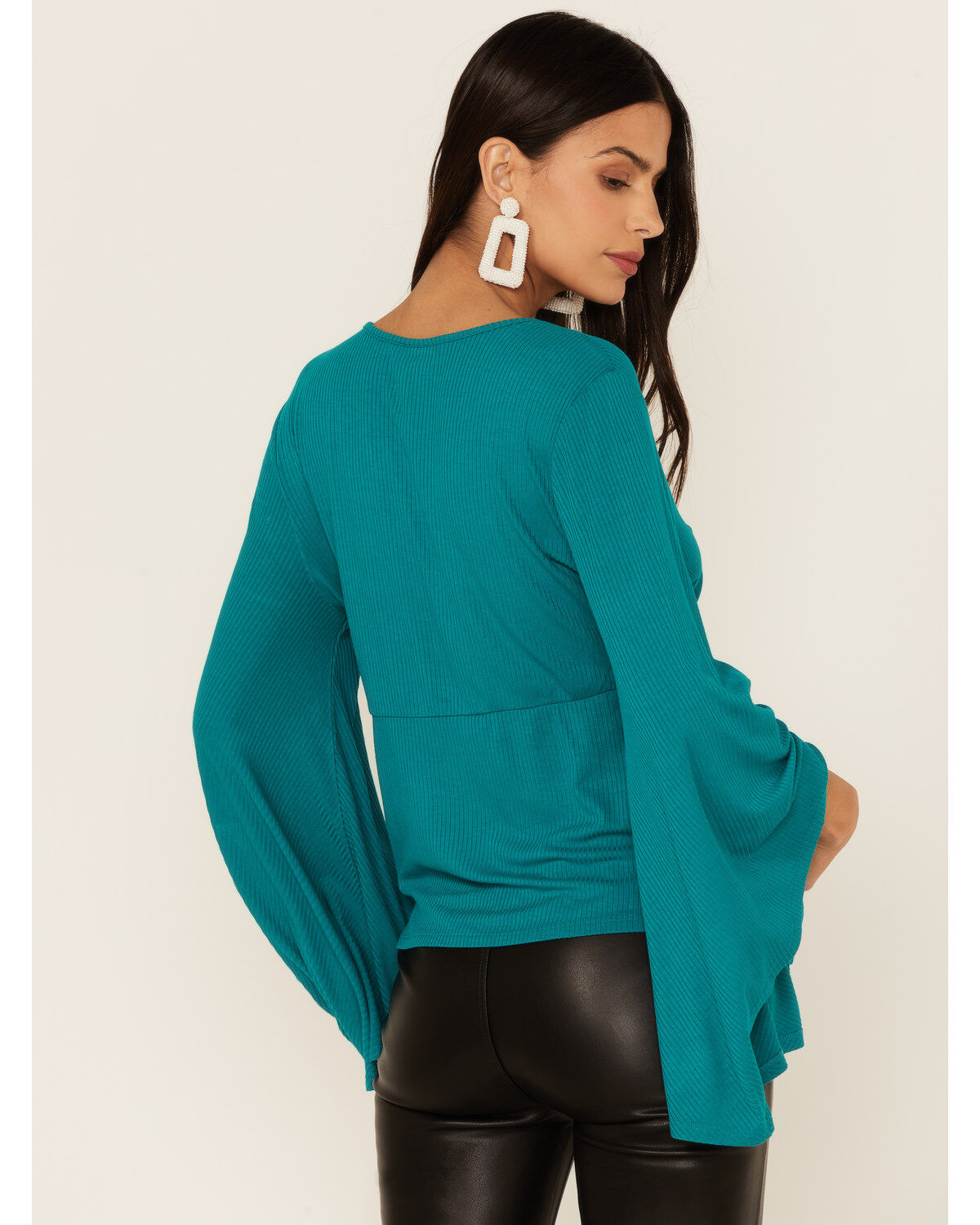 Wrangler Women's Teal Surplice Knit Bell Sleeve Top
