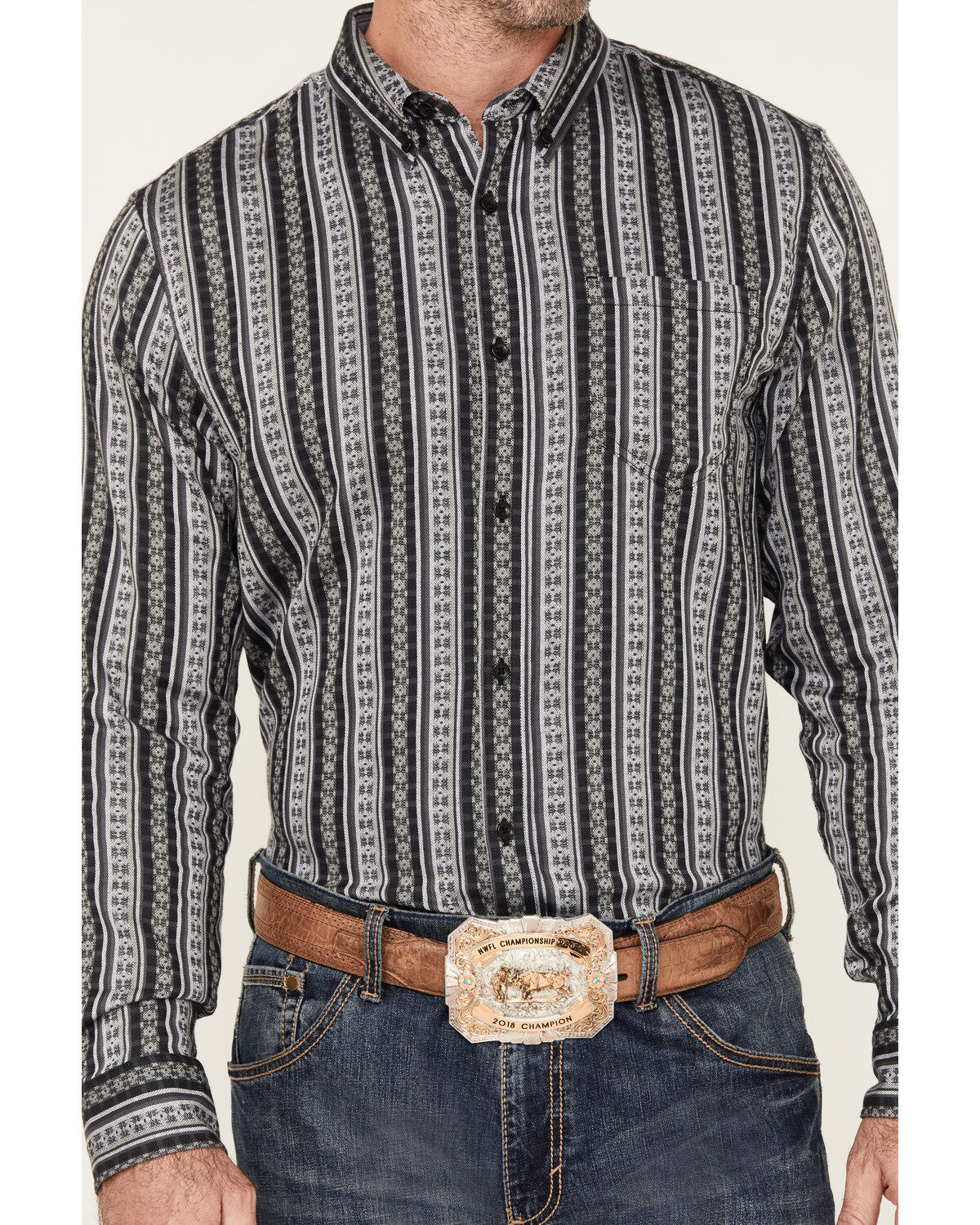 Cody James Men's Wiltern Striped Long Sleeve Button-Down Stretch Western Shirt