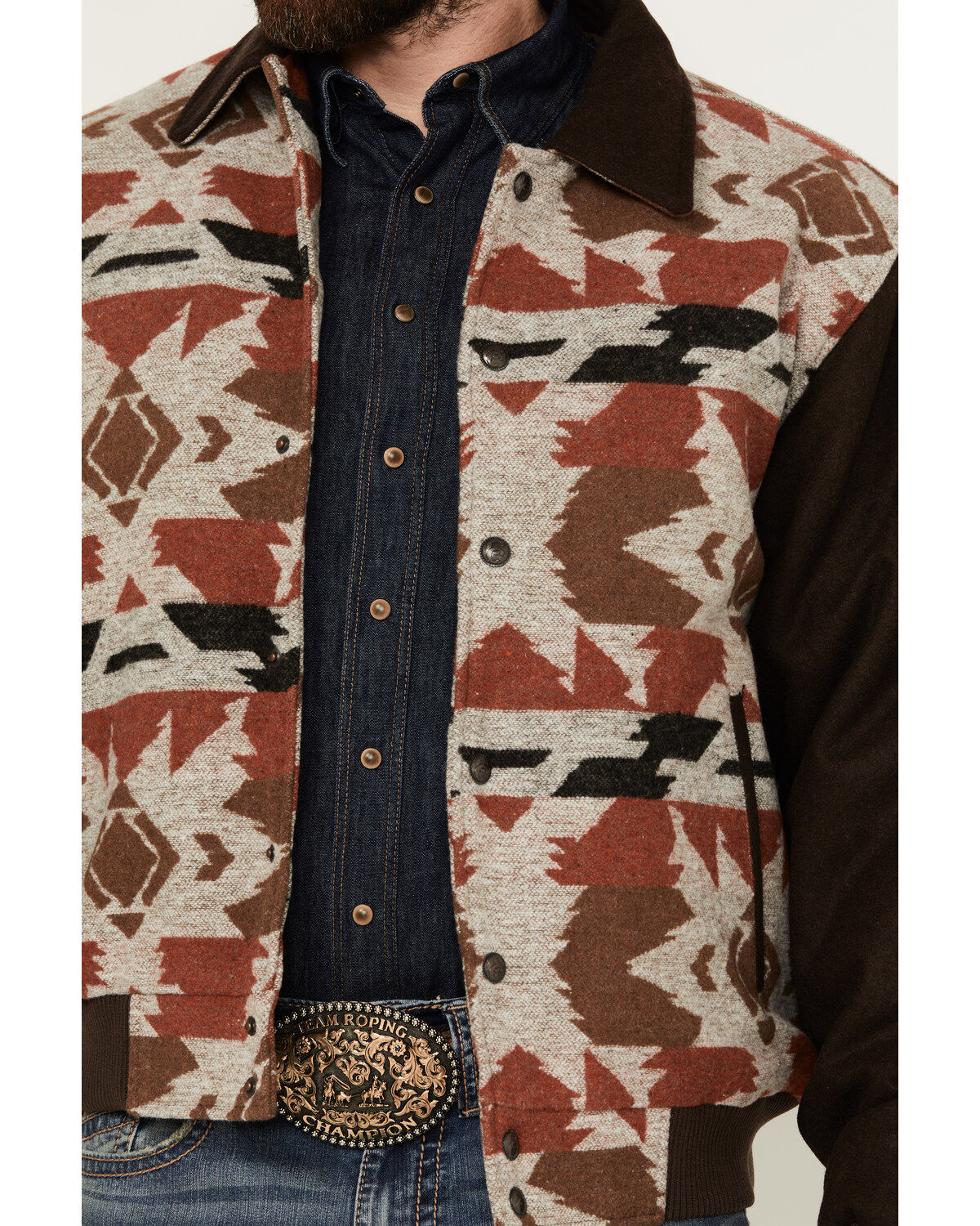 Cripple Creek Men's Brown Navajo Blanket Print Snap-Front Bomber Jacket