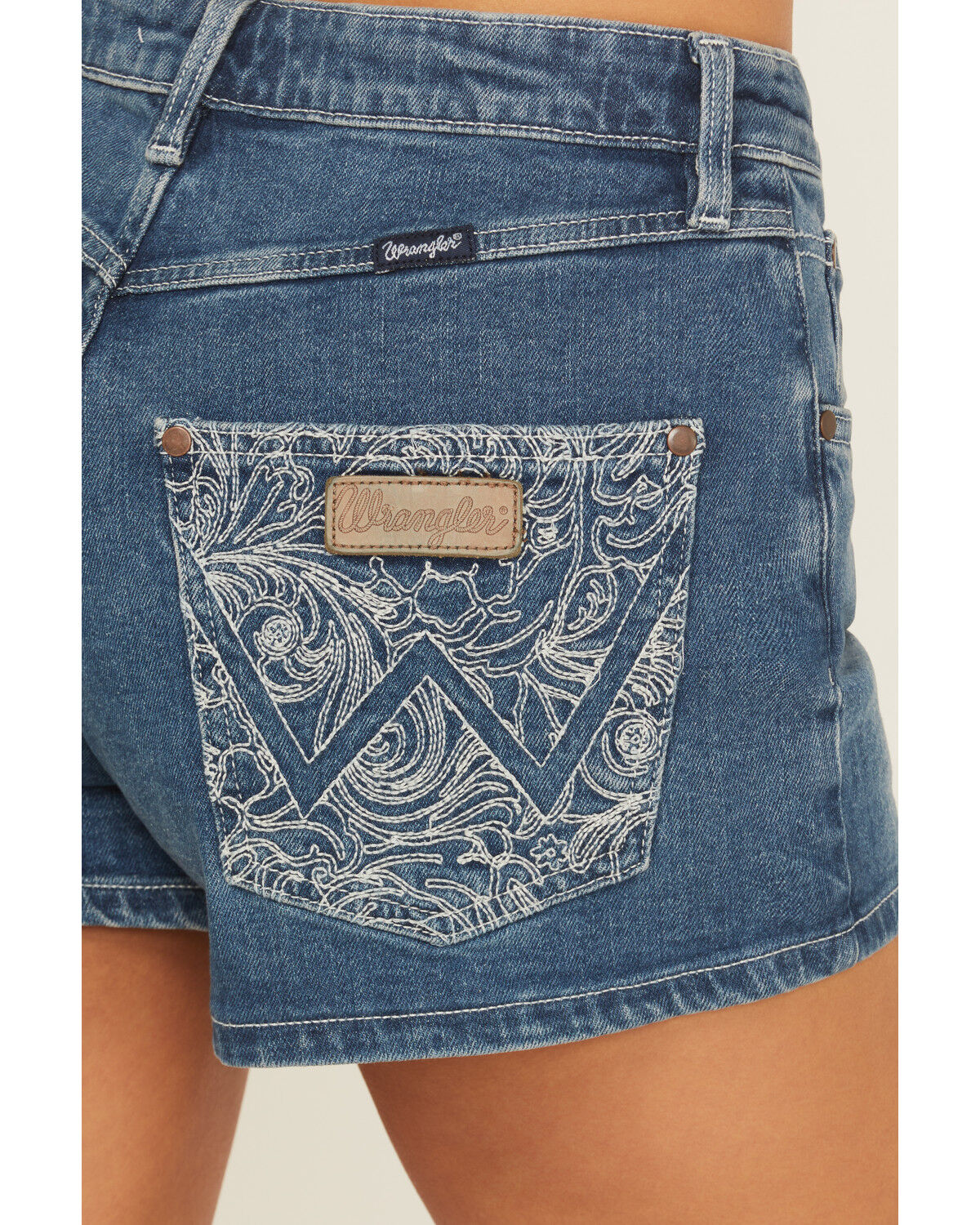 Wrangler Retro Women's Mae Medium Wash Mid Rise Floral Pocket Denim Shorts
