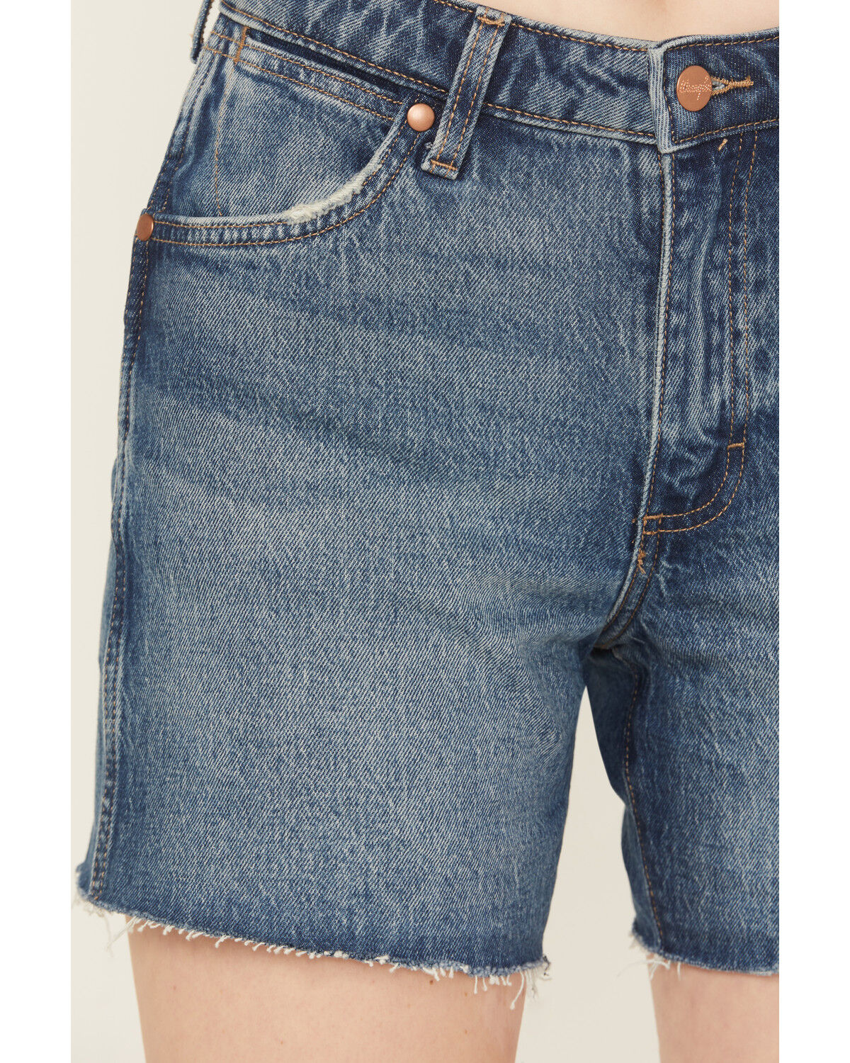 Wrangler Women's Medium Wash High Rise Mid-Length Stretch Denim Cowboy Shorts