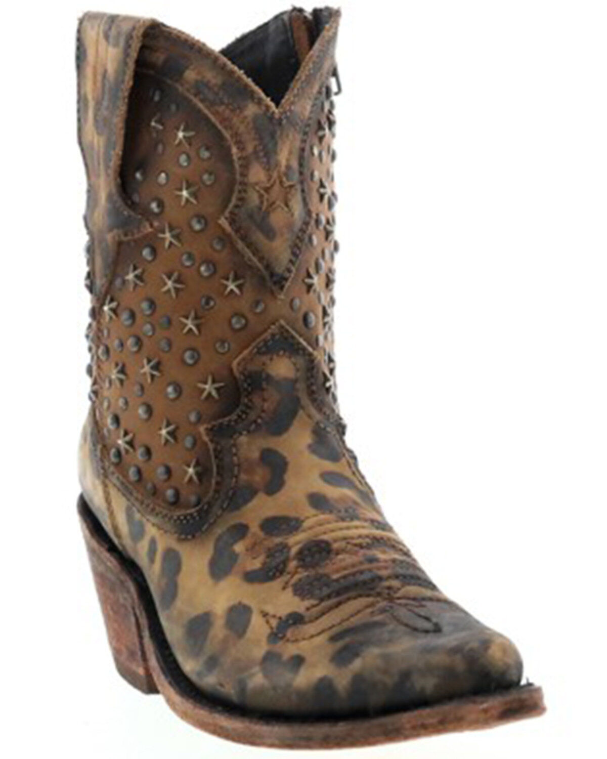 Caborca Silver by Liberty Black Women's Leopard Print Studded Short Western Boots - Snip Toe