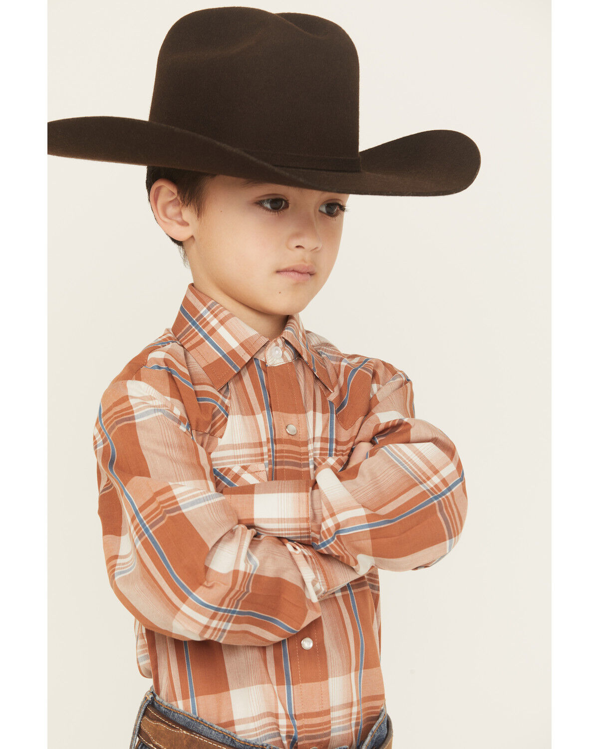 Ely Walker Boys' Plaid Print Long Sleeve Snap Western Shirt