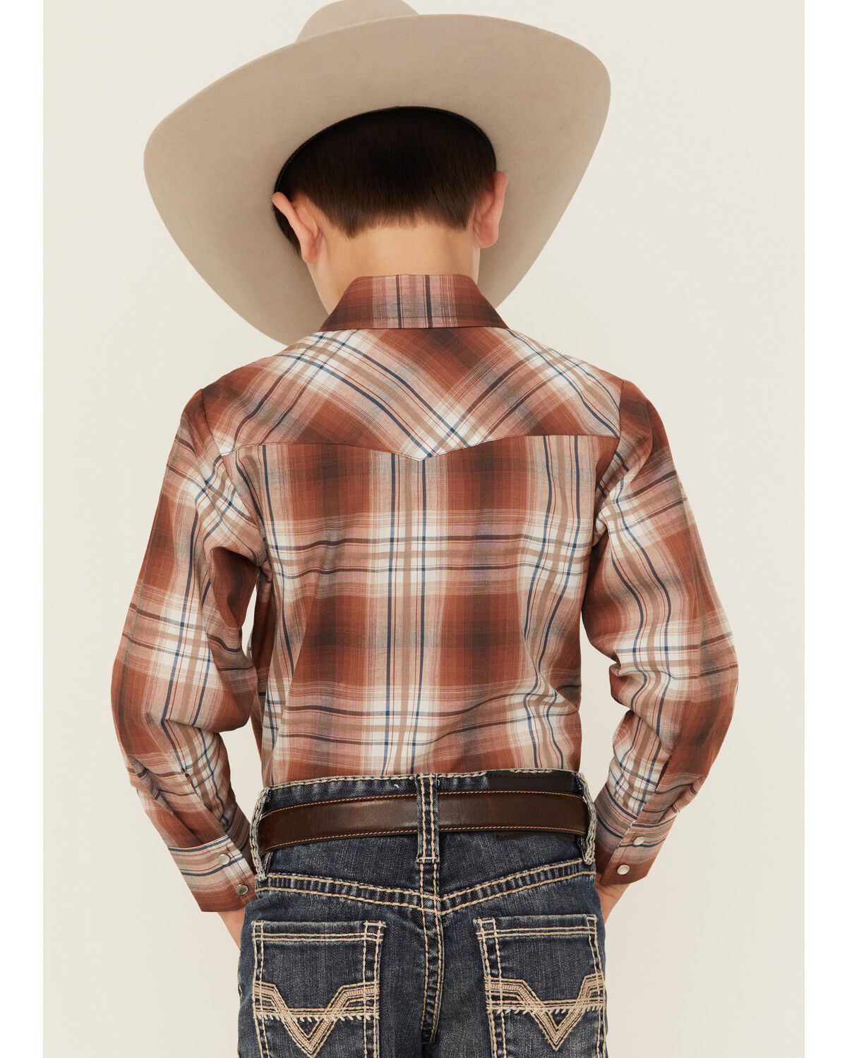 Ely Walker Boys' Plaid Print Long Sleeve Pearl Snap Western Shirt