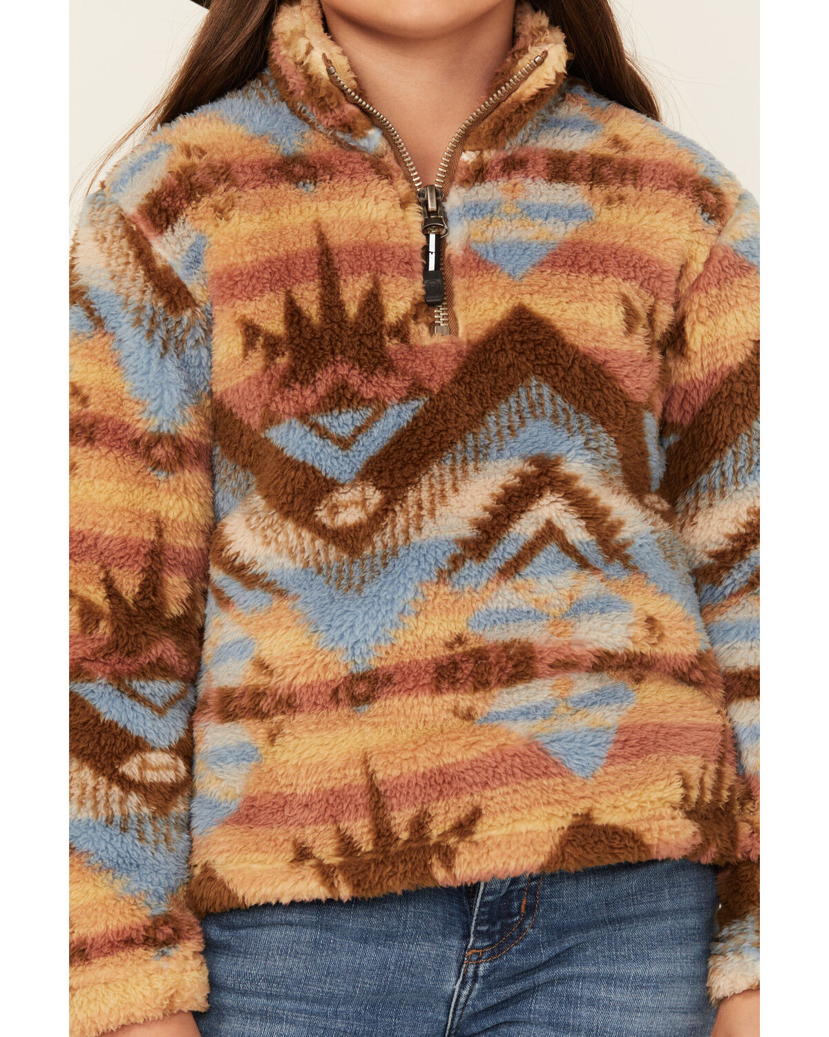 Roper Girls' Southwestern Print 1/4 Zip-Up Fleece Pullover