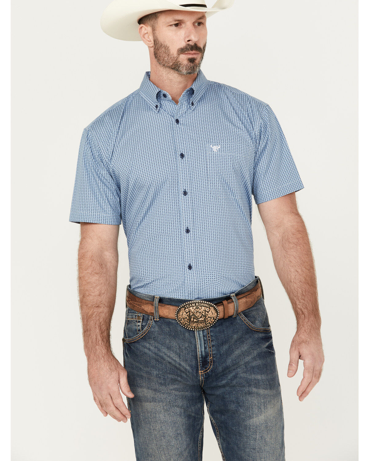 Cowboy Hardware Men's Diamond Plate Print Short Sleeve Button-Down Western Shirt